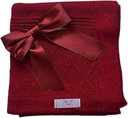 Manta Tricô Tricot ARAN Saida Maternidade Bebê C/Laço Removível Luxo (VERMELHA)