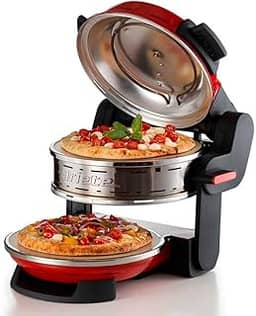 Ariete - Forno de pizza duplo 927 Vermelho, com 2 placas refratárias antiaderentes de 32 cm, 5 níveis de temperatura independentes - máximo de 400 °C, 2 espátulas em aço inox, 2100 W - 220V
