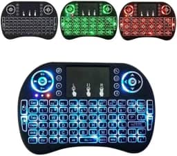 Gtek Mini Teclado Sem Fio com Touchpad e Mouse Retroiluminado em 3 Cores (Azul/Verde/Vermelho) - Compatível com Android Boxes/Smart TVs/IPTV Boxes - Faixa de Operação de 15 Metros (Máx.)