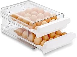 Porta-ovos para Geladeira de 2 Camadas, Recipiente de Armazenamento de Ovos Frescos, Caixa Organizadora de Plástico Transparente Empilhável, Bandeja para 40 Ovos com Alças para Cozinha e Casa