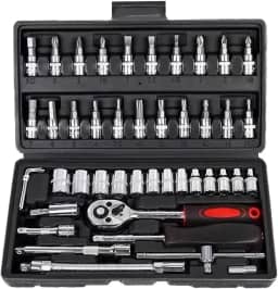 Maleta Estojo Kit Ferramentas Completa 46 Peças,Kit Jogo De Ferramentas De Pontas E Soquetes Para Parafusar Reparo, Soquetes Allen