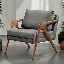 Poltrona Mona Decorativa Linho Design Premium em Madeira Maciça - Zinn Móveis