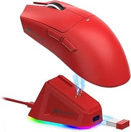 ATTACK SHARK X11 Mouse sem fio leve, 62g, RGB, conexão tri-modo (2.4G/USB-C/BT), 22K DPI, sensor PAW3311, 5 botões programáveis, base de carregamento RGB, compatível com PC/Mac-Vermelho