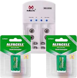 Kit Carregador Bivolt Mais 2 Baterias 9v Recarregavel Pilha Retangular