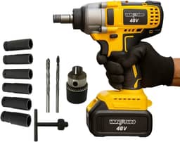 Chave de Impacto 48V Parafusadeira e Furadeira Recarregável Bivolt 2 Baterias 2000mAh, Furadeira de Impacto, com Soquetes e Maleta, Kit Completo para Uso Profissional e Manutenção