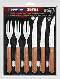 JOGO DE TALHERES PARA CHURRASCO DYNAMIC SORTIDOS COM LAMINAS DE ACO INOX E CABOS DE MADEIRA - 12 PEÇAS