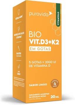 Puravida Vitaminas Bio Vit. D3 + K2 2000UI Gotas Sabor Limão 20ml