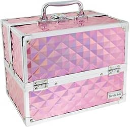 Maleta de Maquiagem Joias Vazia 6 Bandejas Com Fechadura COR:ROSA