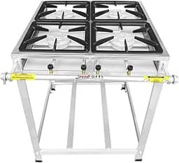 Fogão Industrial 4 Bocas, Alta Pressão, Inox, Queimadores Caulim 125mm