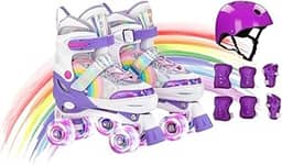 Genérico Patins 4 Rodas Roxo Tamanho Ajustável Com Kit Proteção Resistente