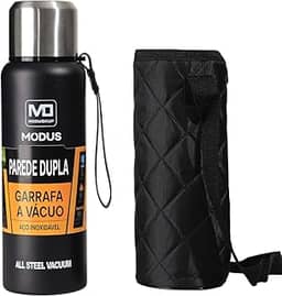 MODUS Garrafa Térmica De Aço Inoxidável Isolada A Vácuo Com Copo Portátil E Bolsa 1000ML (Preto)