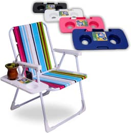 Mesa Portátil para Cadeira de Praia, Suporte com Porta Copos, Celular e Cuia, Polipropileno, Disponível em Azul, Rosa, Branco e Preto, 39,5 x 17,5 x 7,5 cm (Azul)