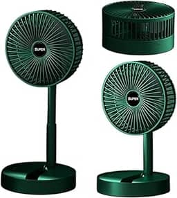 Rota da Bola® Ventilador Portátil Dobrável Mesa Silencioso 3 Velocidades Bateria Recarregável USB Altura Ajustável Design Compacto Ideal Escritório Home Office Viagens Climatização Pessoal (VERDE)