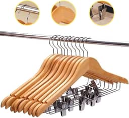 Kit 10 Unidades Cabide de Madeira 44cm Premium com Presilha Marfim