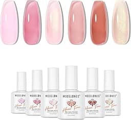 modelones Esmalte de gel 6 cores sem hemas, transparente, gelatina, rosa leitoso, rosa, neutro, nude, esmalte de gel de imersão para unhas francesas, manicure, faça você mesmo, presente de salão de
