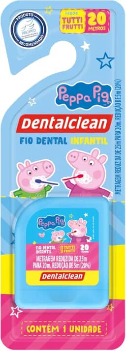 Dentalclean Fio Dental Infantil Peppa Pig 20m - Sabor Tutti-Frutti, Azul