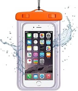 Capa Case para Celular a Prova D'Água Impermeável Transparente Universal Proteção Completa IPX8 Sensível ao Toque Ideal para Praia Trilhas Piscina Viagens (LARANJA)