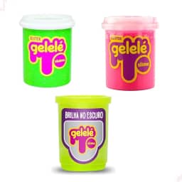 Kit Slime Geleca Gelelé 2 Coloridas Sortidas Com Glitter + 1 Slime Brilha No Escuro