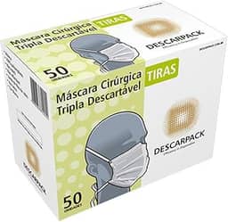 Máscara Cirúrgica Tripla Descarpack Com Tiras - Caixa com 50 Unidades