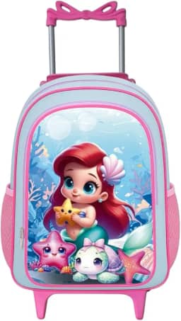 Mochila Infantil com Rodinhas Escolar Menina Bolsa Feminina Compartimento Grande