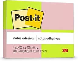 Post-it, 3M, Blocos de Notas Adesivas, Rosa e Verde, 38mm x 50mm, 400 folhas