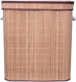Mimo Style Cesto Duplo de Bambu Com Tampa para Roupas Sujas. Ideal para Lavanderia, Área de Serviço, Banheiro e Quarto. Impermeável e Ajuda a Inibir Odores, Material de Qualidade e Durável, Bege