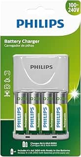 Carregador Philips de pilha recarregável AA e AAA inclui 4 pilhas AA 2.450mAh