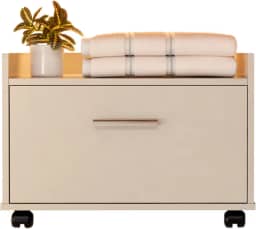 Gabinete Armário Para Banheiro Com Gaveta E Rodinhas (Off White)