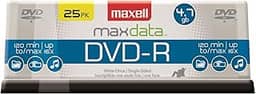 Maxell Disco gravável DVD-R, 4,7 Gb, 16x, eixo, ouro, pacote com 25