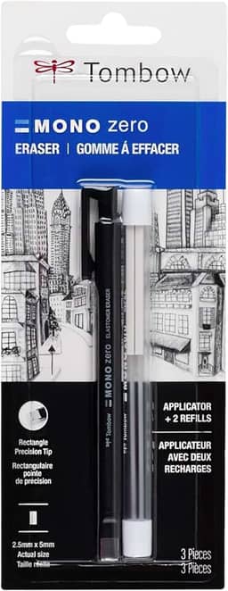 Tombow Pacote econômico 57317 Mono Zero Eraser, retangular de 2,5 mm. Borracha estilo caneta com ponta de precisão com refil