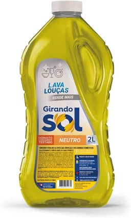 Girando Sol Detergente Lava-Louças Neutro 2L Detergente Líquido Para Lava-Louças Amarelo Contém Tensoativo Biodegradável Neutro Dermatologicamente Testado