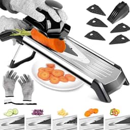 Mandoline Profissional, Cortador Fatiador Legumes, Cortador de Batata, Tomate, Cenoura e Cebola, Adjustable Mandoline Food Slicer com 5 Lâminas de Aço Inoxidável Luva Anti Corte