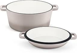 TeamFar Forno holandês de 5 litros, panela de ferro fundido esmaltado 2 em 1 com tampa de frigideira, para assar pão, assar, assar, assar, assar, resistente e antiaderente, seguro para forno e