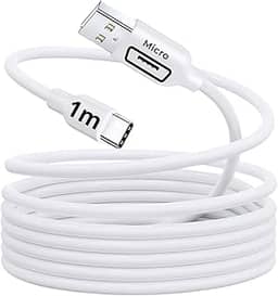 Cabo Micro USB 1 Metro Carregamento Rápido 18W Sincronização de Dados Reforçado Nylon Compatível com Android Celulares Smartphones Tablets Power Bank Branco Resistente Durável Universal 10CLICK