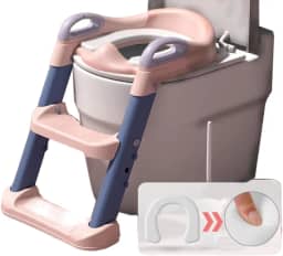 Troninho Redutor Assento Vaso Sanitário Infantil Com Escada Assento Redutor Infantil Para Vaso Sanitário Gimboo Pinico Infantil, Mictório, Penico, Almofadado, Desfralde, Antiderrapante Rosa e Roxo
