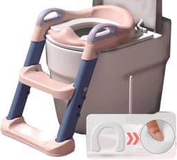 Troninho Redutor Assento Vaso Sanitário Infantil Com Escada Assento Redutor Infantil Para Vaso Sanitário Gimboo Pinico Infantil, Mictório, Penico, Almofadado, Desfralde, Antiderrapante Rosa e Roxo