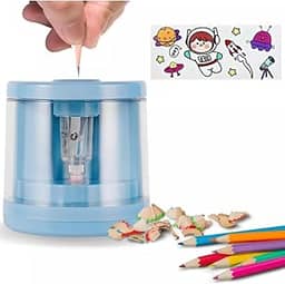 Apontador Elétrico Automático com Lâmina de Aço Inoxidável, Depósito para Resíduos, Design Moderno e Prático – Ideal para Estudantes, Escritório e Uso Diário Professor, faculdade - TYDA (AZULCLARO2)