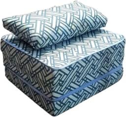 Puff Vira Cama-colchão + Travesseiro Solteiro 3 Em 1 Azul