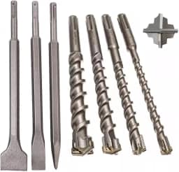 Kit de Brocas e Talhadeiras para Concreto, 7 Peças, Contém Ponteiro e Talhadeiras