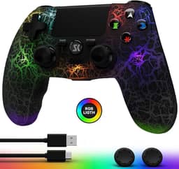 CHENGDAO Controller for PS4, Wireless Controllers for PlayStation 4/Pro/Slim, Remote Control with Adjustable RGB Light/1000mAh Battery/6-Axis Motion Sensor/Double Vibration/3.5mm Audio Jack, Black