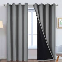Cortinas Yakamok 100% blackout, painéis de cortina térmica isolados à prova de som, cortinas com bloqueio de luz total com forro preto para quarto Sólido W52 x L84 Cinza