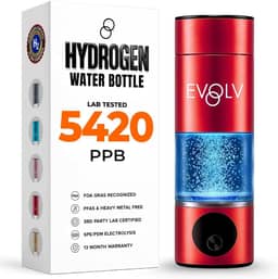 EVOLV Gerador de garrafa de água de hidrogênio – Ionizador de água SPE e PEM 5,4 PPM, maior concentração de H2 – Garrafa de água hidrogenada portátil de 227 g – Máquina de água de hidrogênio à prova