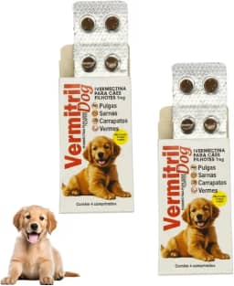 Vermitril Dog Filhotes - Anti Pulgas, Carrapatos, Vermes, Sarnas - 8 Comprimidos (Cães até 3kg)