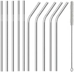 Canudo Inox Reutilizável Ecológico 10 Unidades 5 Retos 5 Curvos + Escova
