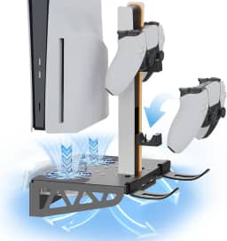 AodoT Suporte De Parede Para Ps5/Ps5 Slim/Ps5 Pro, Kit Acessórios Com Ventoinha E Estação Carregamento, Flutuante Prateleira Console Digital Disco, Atrás Da Tv