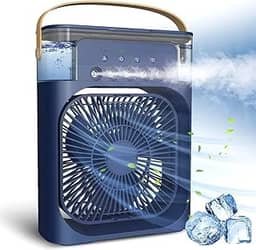Climatizador Ventilador Aromatizador Umidificador Ar Condicionado Portátil Reservatório de Água Gelada Gelo Luz de Led Temporizador - RCM Group® (Azul)