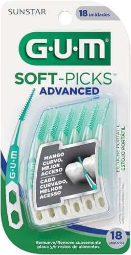 Soft Picks GUM Advanced, Palitos Interdentais Alongados, com estojo portátil, 18 unid., Gum, Roxo