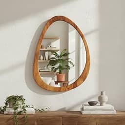 Espelho Grande Orgânico Oval Moldura em Madeira 80X60cm Decorativo Sofisticado e Luxuoso com Vidro de 3mm e MDF 6mm