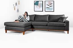 Sofá California 4 Lugares Living Chaise Linho Lado Direito (Grafite)