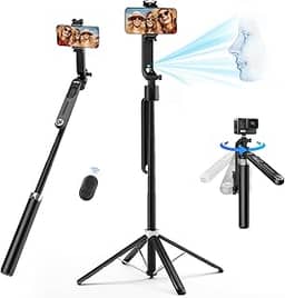 Basike Tripé para Celular 1,8 m com Rastreamento Automático – Bastão de Selfie Dobrável Portátil com Controle Remoto, Rotação 360°, Base Quadrúpede Reforçada, Compatível com Câmeras, GoPro e iPhone